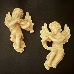 Pair Cherub Angel Musical Resin Wall Decor